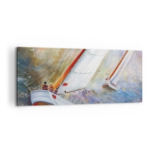 Canvastavla - Bild på duk - Springande på vågorna - 100x40 cm