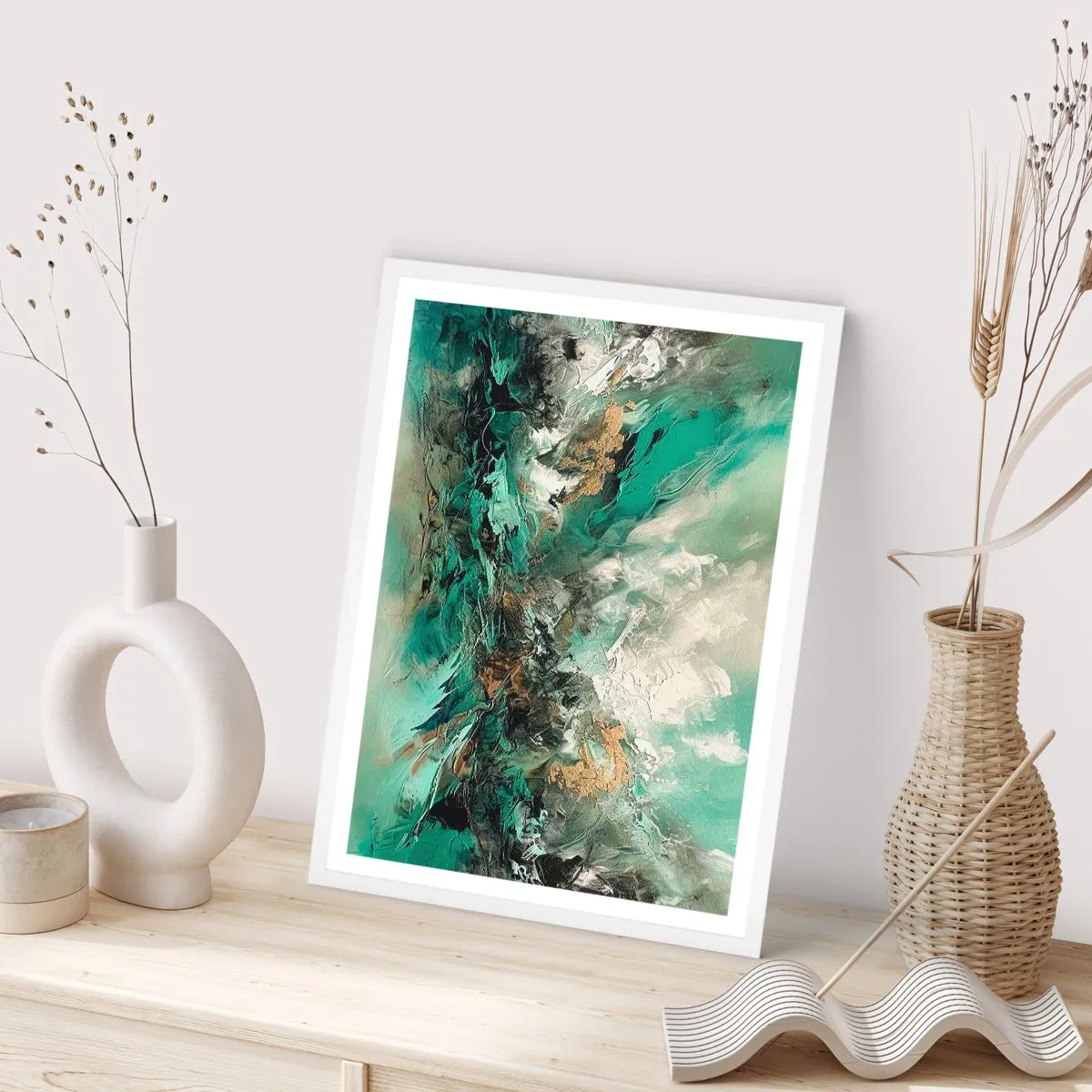 Affisch i vit ram - Smaragdsvart bränna - 30x40 cm