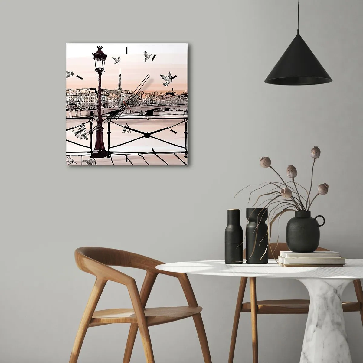 Väggklocka - Klocka på glas - Över Paris tak - 30x30 cm