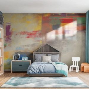 Fototapet Standard Eco - Färgglad abstraktion med geometriska former och texturer - 100x70cm - Färgernas geometri - Modern väggdekoration för vardagsrum och sovrum ARTTOR