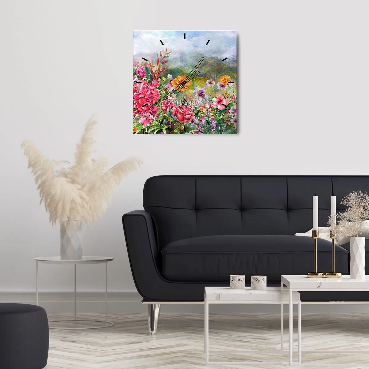 Väggklocka - Klocka på glas - En trädgård som blivit galen - 40x40 cm