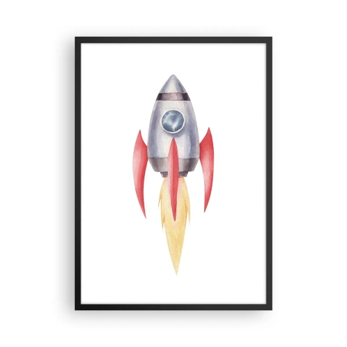 Affisch i svart ram - Akvarell stil rymdraket - 50x70cm - Högre, snabbare, längre - Modern väggdekoration för vardagsrum och sovrum ARTTOR