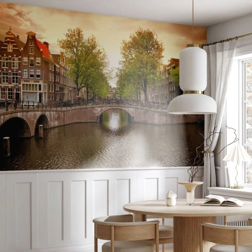 Fototapet Premium Sand - Med båt eller cykel? - Stad, amsterdam, Båtbrokanalen - 300x210 cm