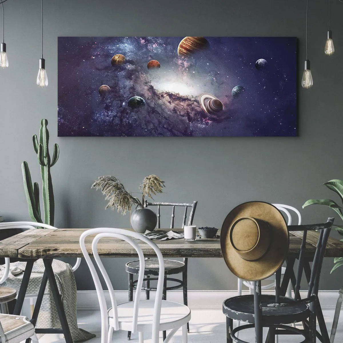 Canvastavla - Bild på duk - Sol- och danssystem - 140x50 cm