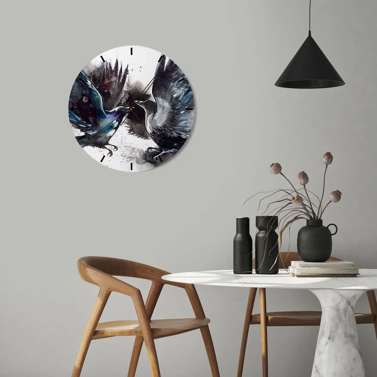 Väggklocka - Klocka på glas - Som två korpar... - 30x30 cm
