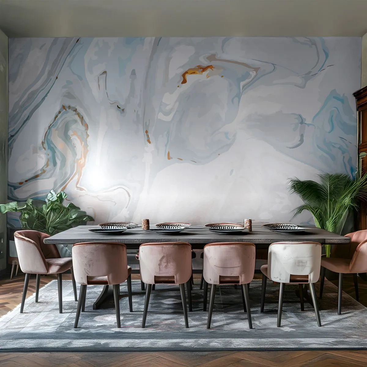 Fototapet Standard Eco - Marmorabstraktion i svala nyanser av blått och vitt - 100x70cm - Utbuktande vithet - Modern väggdekoration för vardagsrum och sovrum ARTTOR