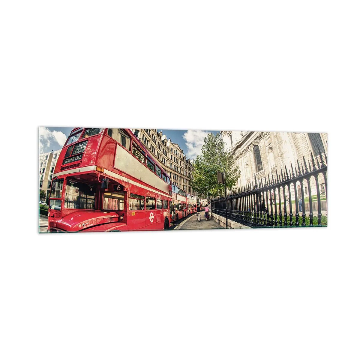 Glastavla - Bild på glas - Londongata i grå och röd - 160x50 cm