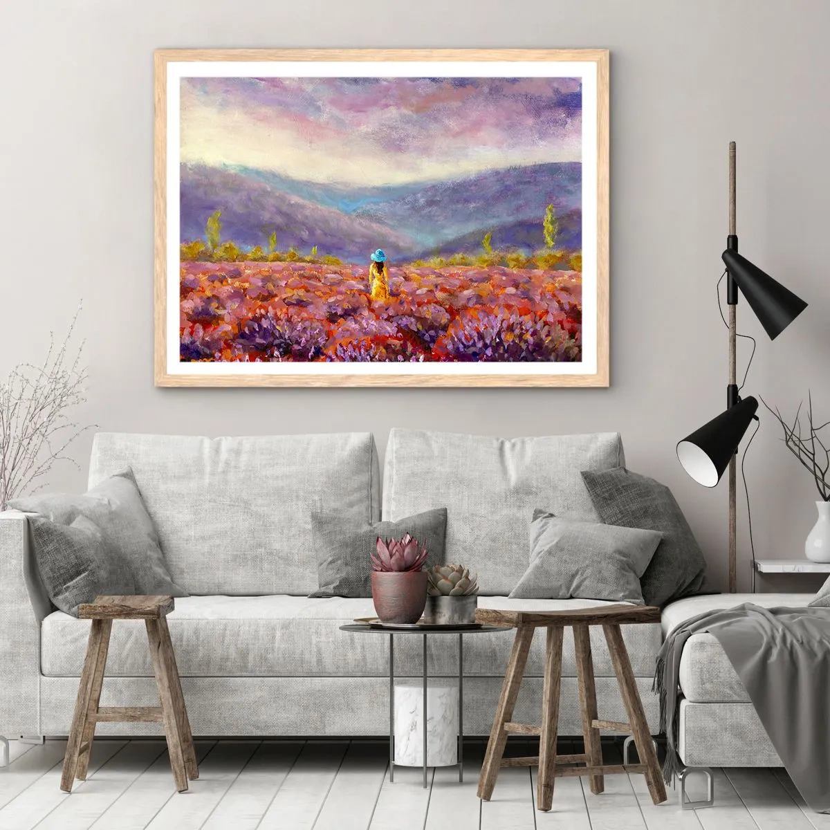 Affisch i ram av ljusek - I lavendelsvärld - 70x50 cm