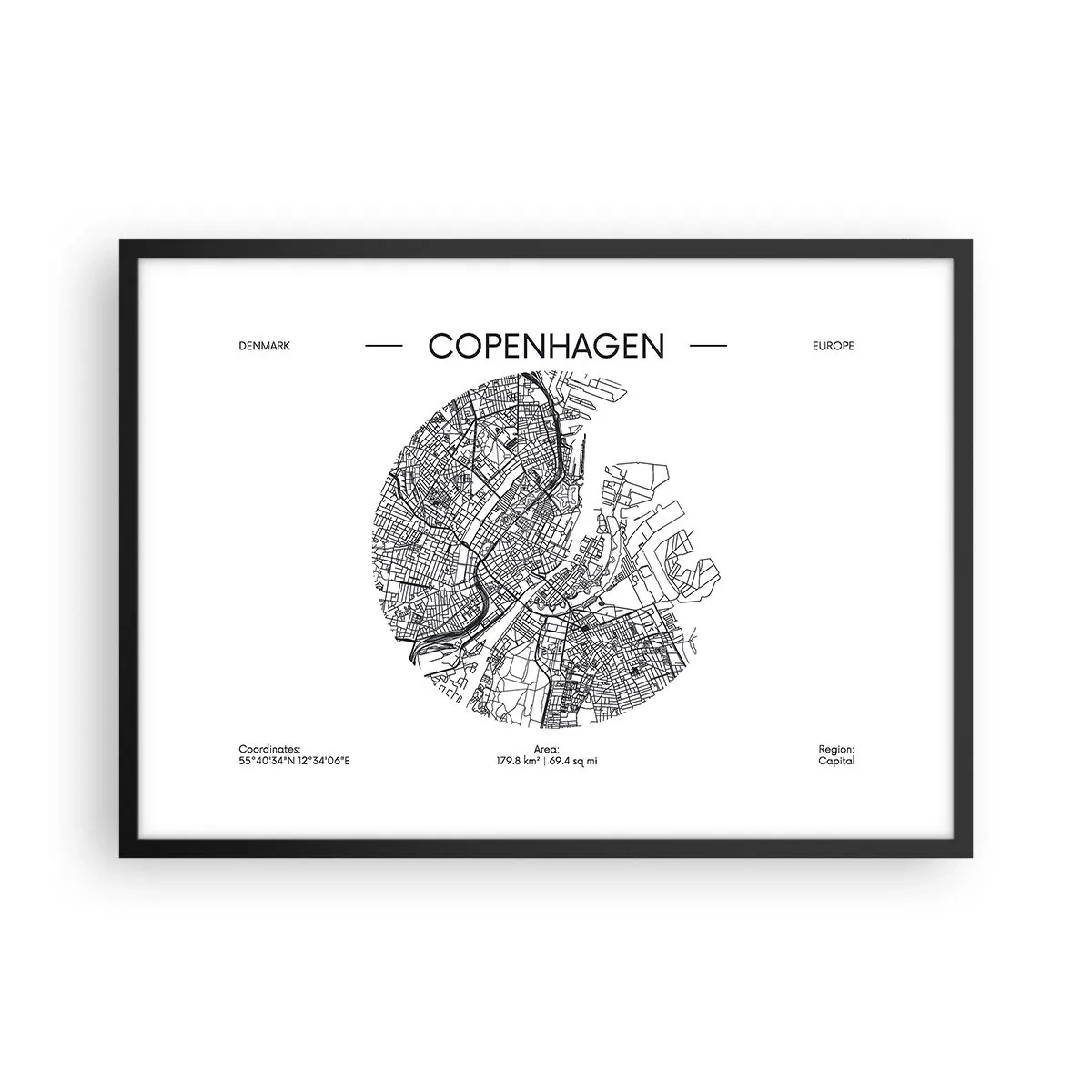 Affisch i svart ram - Köpenhamns anatomi - 70x50 cm