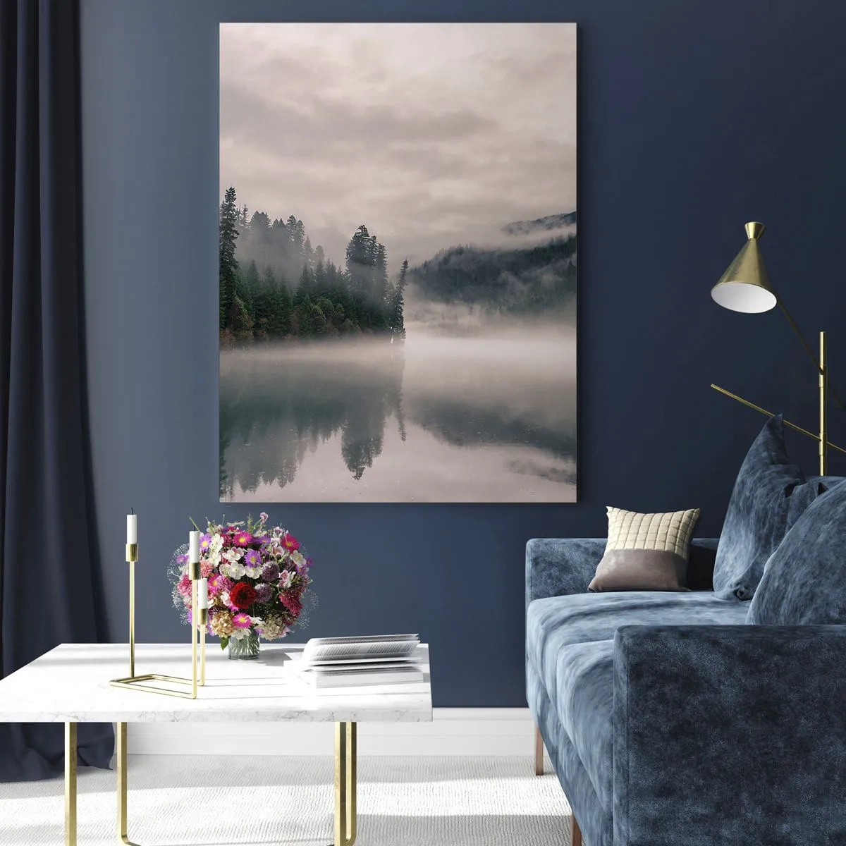 Glastavla - Bild på glas - I förundran, i dimman - 50x70 cm