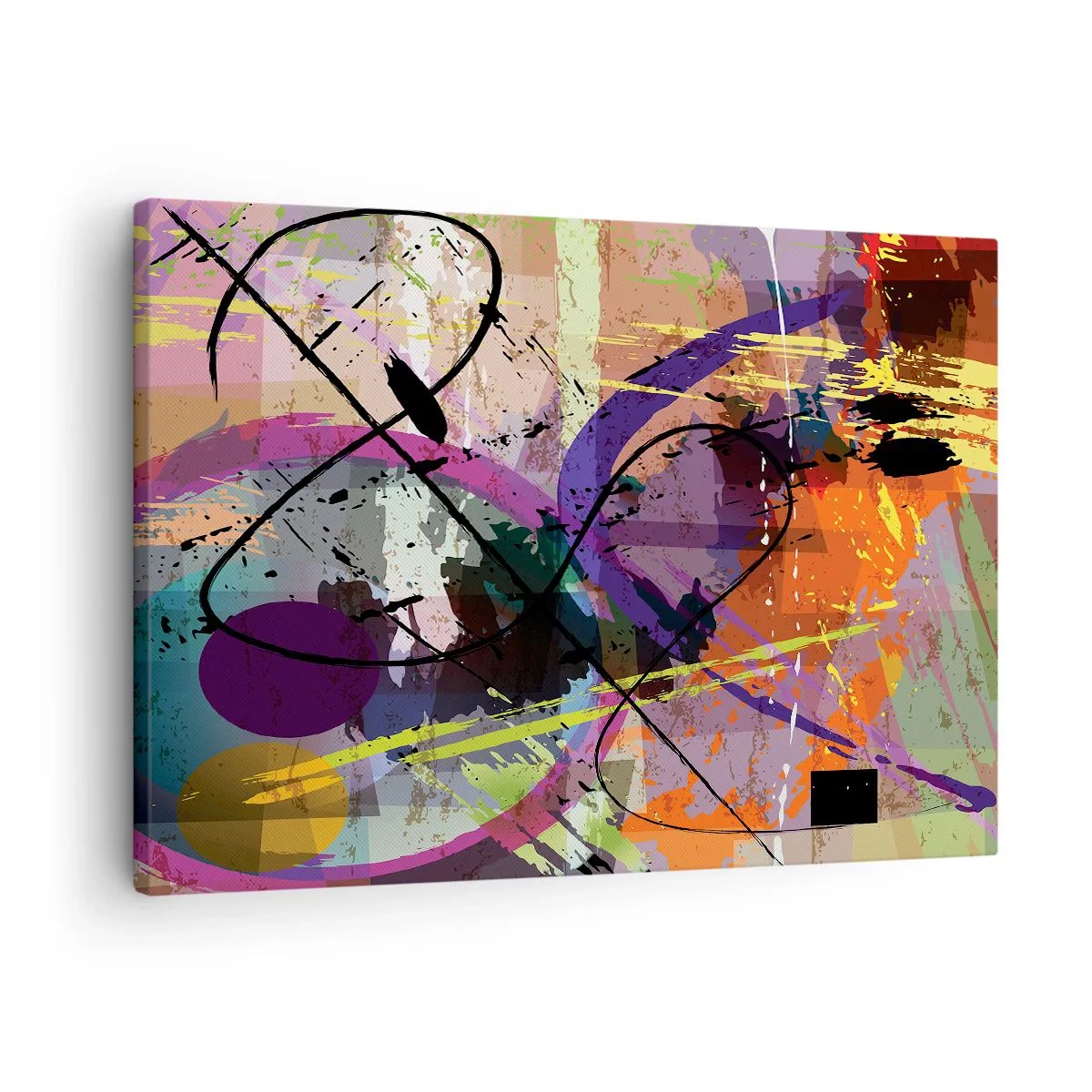 Canvastavla - Bild på duk - Ett färgglatt abstrakt mönster med dynamiska linjer och former. - 70x50cm - Rakt fram eller runt - Modern väggdekoration för vardagsrum och sovrum ARTTOR