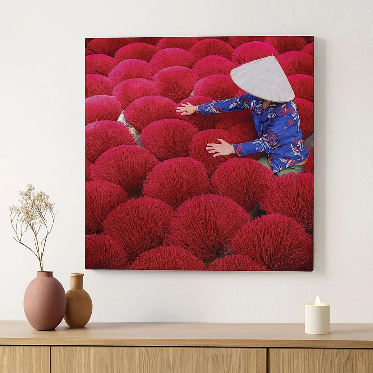 Canvastavla - Bild på duk - På ett risfält - 30x30 cm