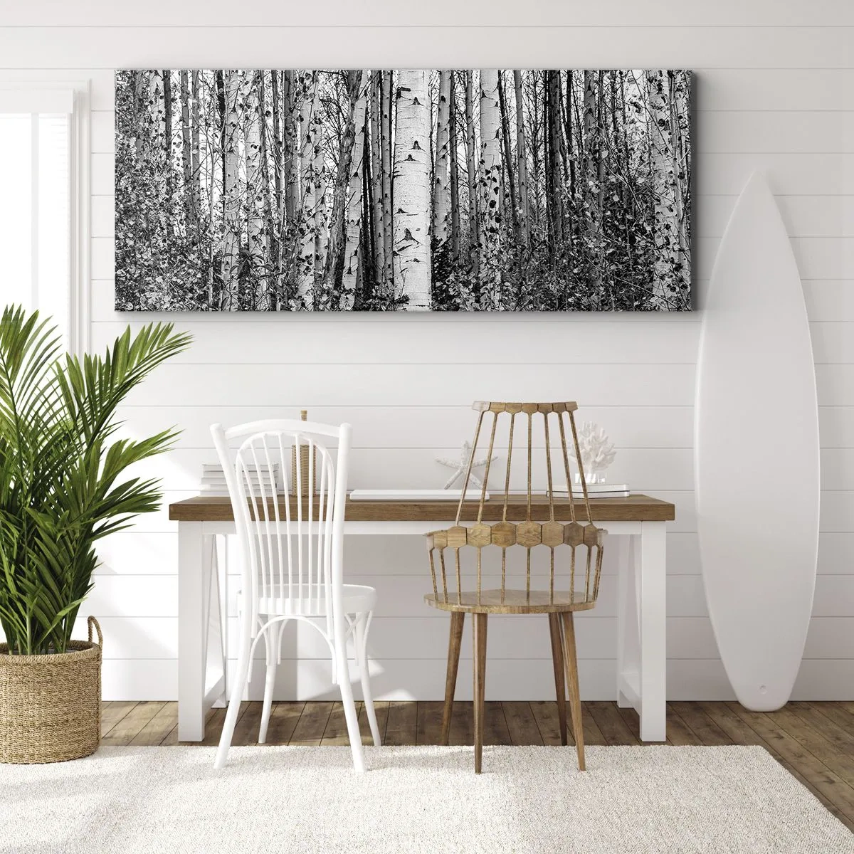 Canvastavla - Bild på duk - Björkpelargång - 120x50 cm