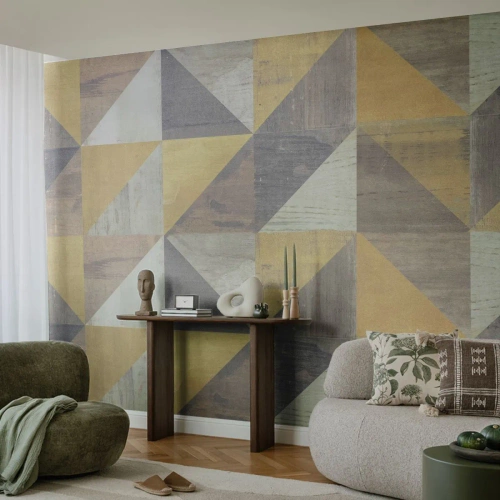 Fototapet Premium Sand - Under triangelns vinkel - Abstraktion, Bit, Trianglar - 150x105 cm