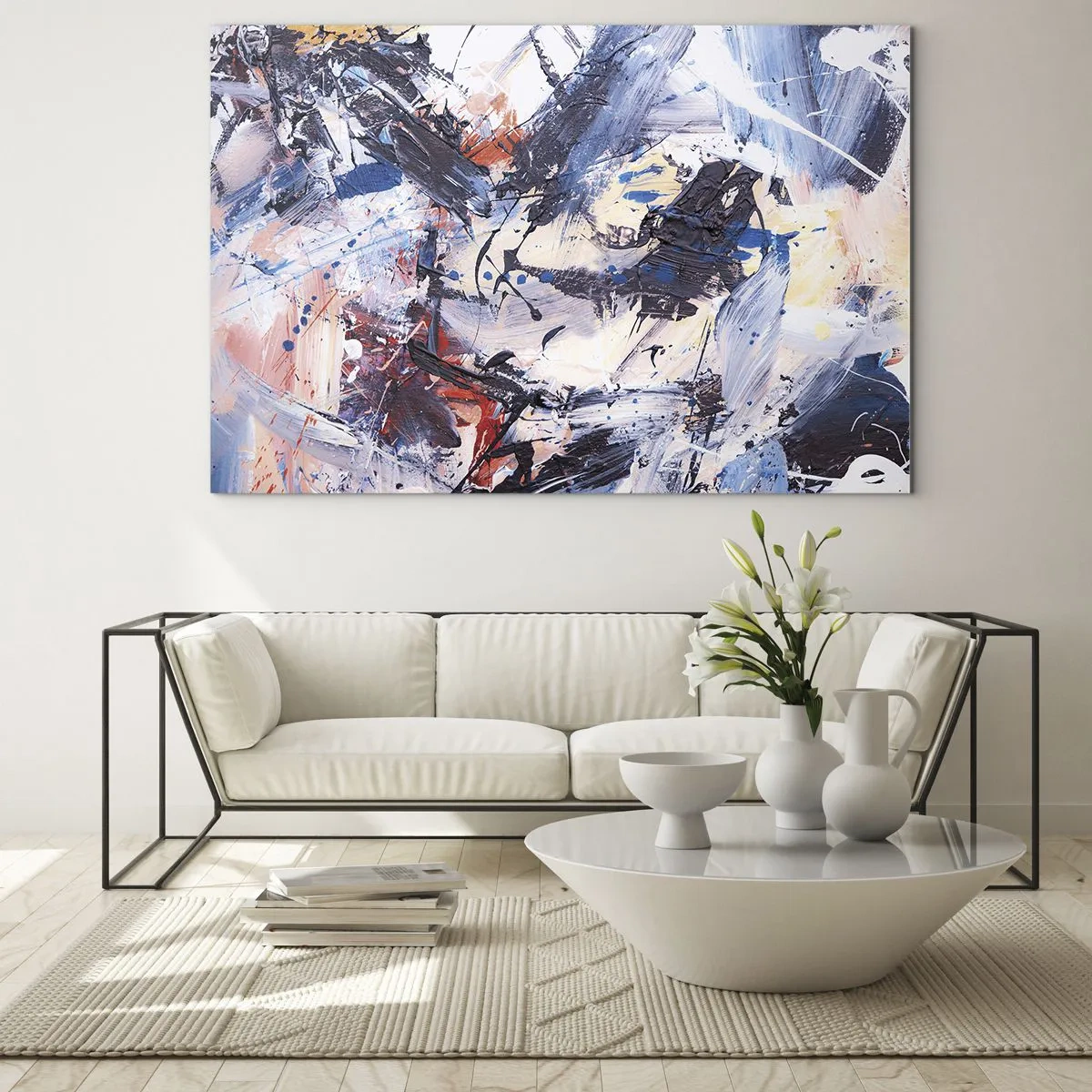 Glastavla - Bild på glas - Abstrakt målning i intensiva färger - 70x50cm - Abstraktionen galna dans - Modern väggdekoration för vardagsrum och sovrum ARTTOR