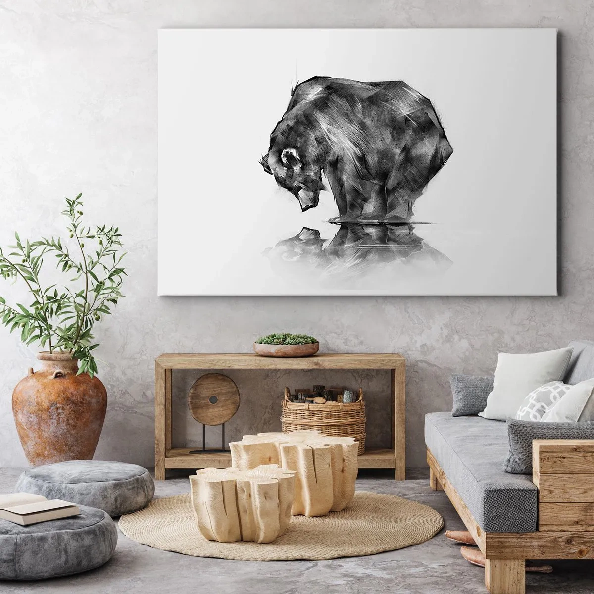Canvastavla - Bild på duk - En teckning av en björn i minimalistisk stil - 70x50cm - Roligt att se någon närstående - Modern väggdekoration för vardagsrum och sovrum ARTTOR