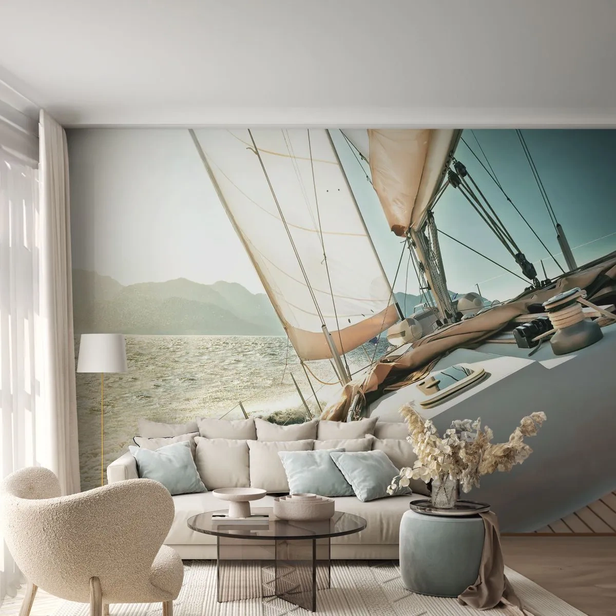 Fototapet Premium Canvas - Under full segel - Yacht, segling, Hav - 250x175 cm