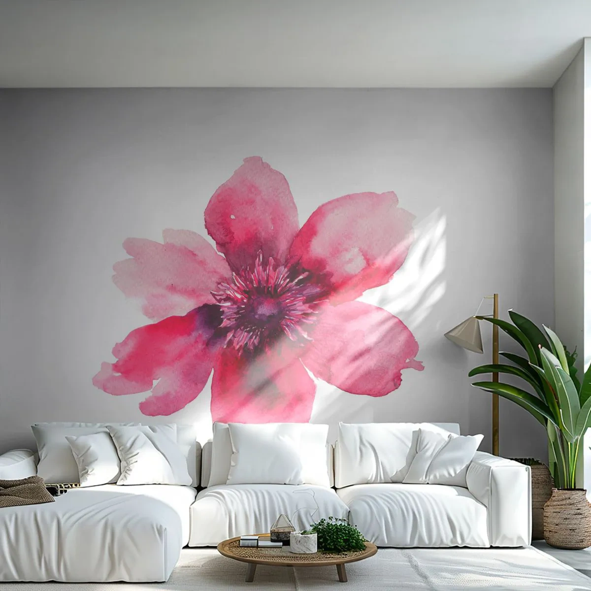 Fototapet Premium Sand - Doftande karminkyss - Blomma, Vattenfärger, Grafik - 100x70 cm