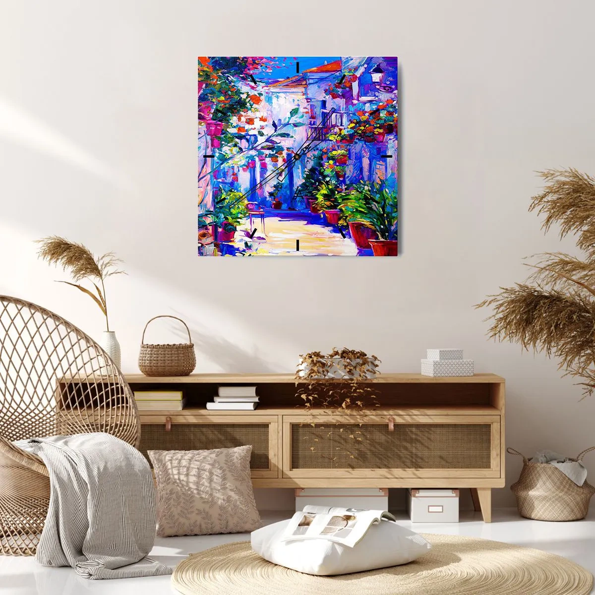 Väggklocka - Klocka på glas - Impression - italiensk gränd - 40x40 cm