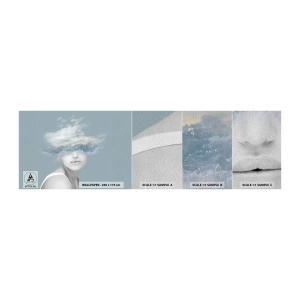 Provbit av fototapet Premium Sand - Med huvudet i molnen - Ljus, Porträtt, Moln - 100x30 cm