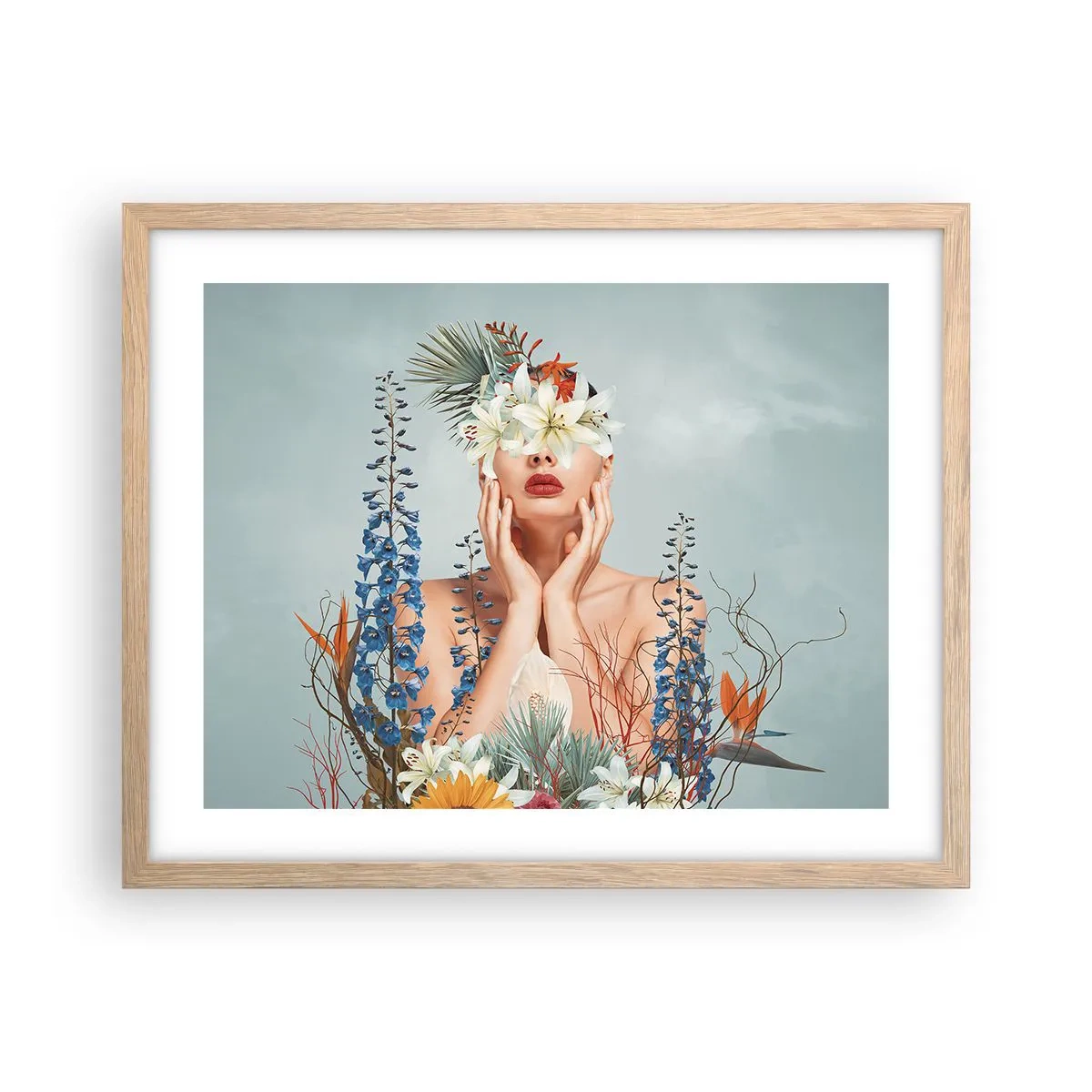 Affisch i ram av ljusek - Kvinna - blomma - 50x40 cm