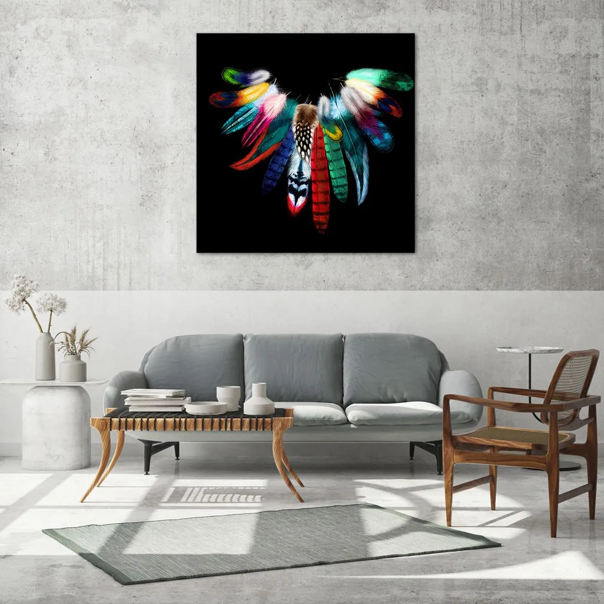 Glastavla - Bild på glas - Indianskt halsband - 50x50 cm