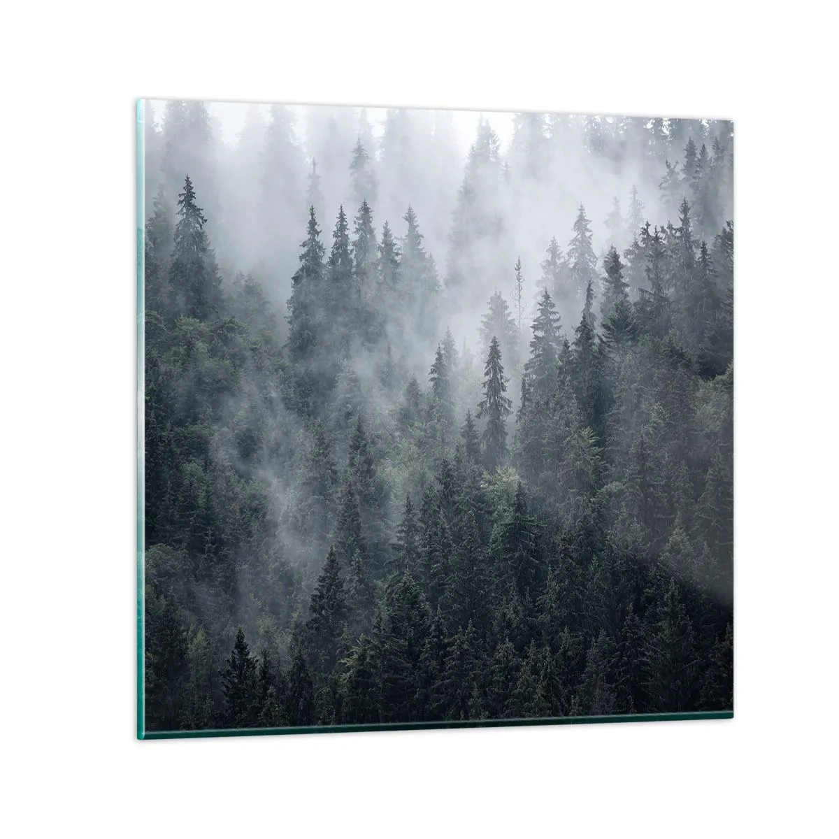 Glastavla - Bild på glas - Gryning i skogen - 30x30 cm