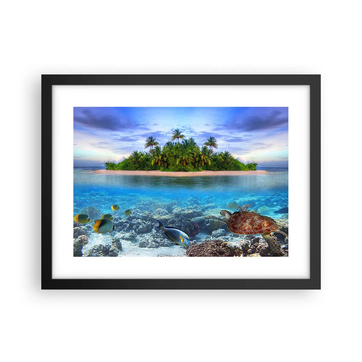 Affisch i svart ram - Himmelska ön hälsar välkommen - 40x30 cm