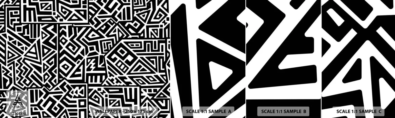 Fototapet Prov Standard Eco - Prekolumbisk komposition - Abstraktion, Bit, Svartvitt - 100x30 cm