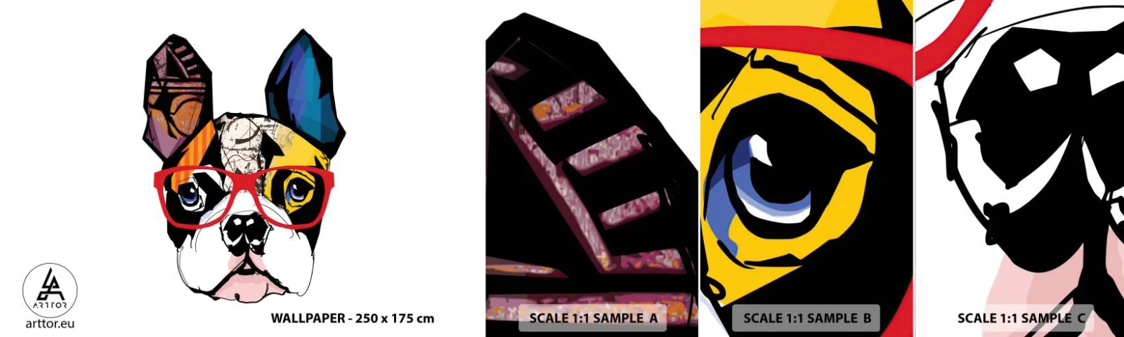 Fototapet Prov Standard Eco - Intellektuell - Abstraktion, Hund, Fransk bulldog - 100x30 cm