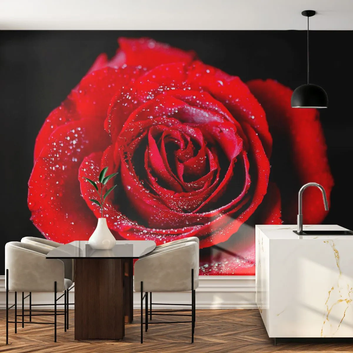 Fototapet Premium Canvas - Det är just kärlek - Blommor, Röd ros, Rosblad - 250x175 cm