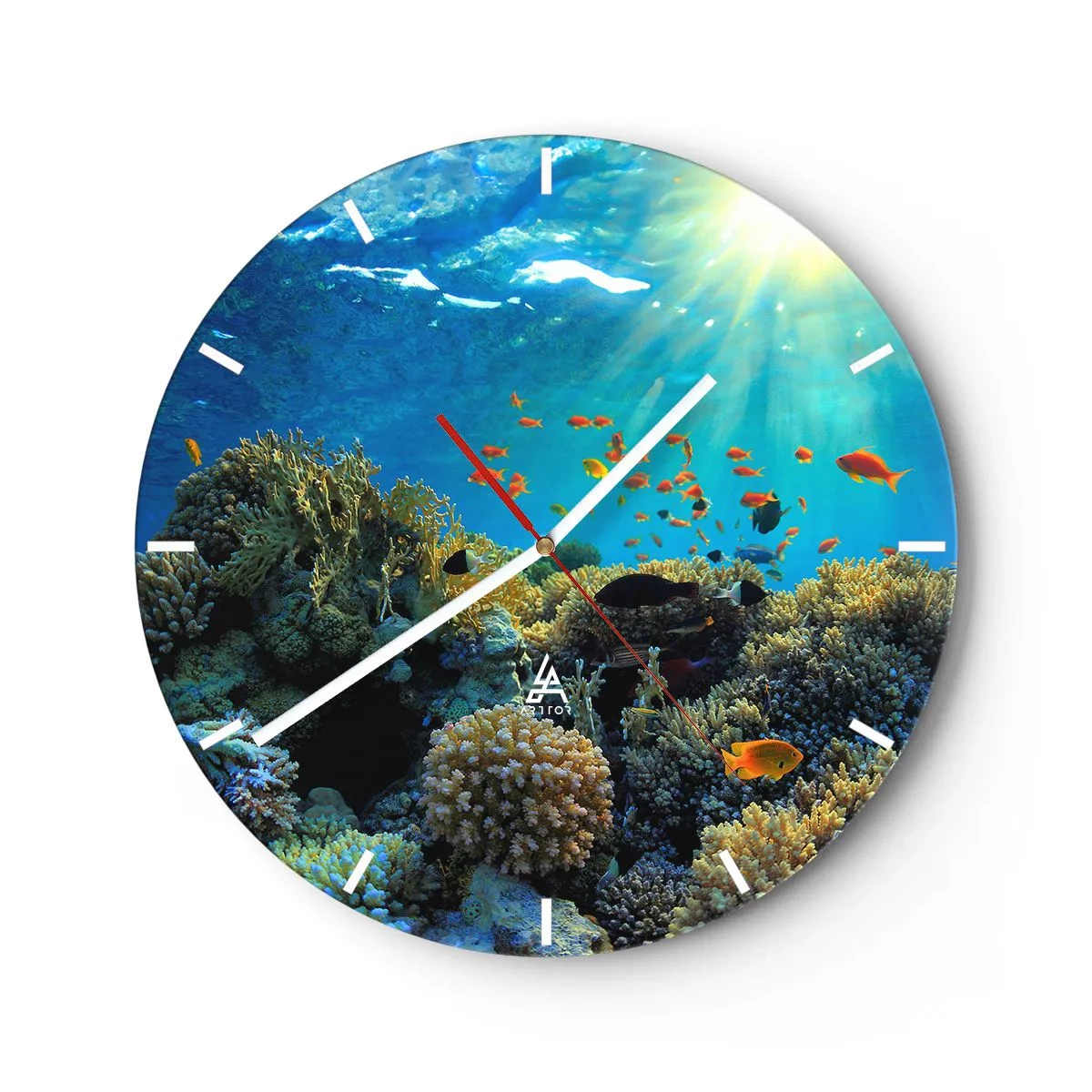 Väggklocka - Klocka på glas - Undervatenskatter - 40x40 cm