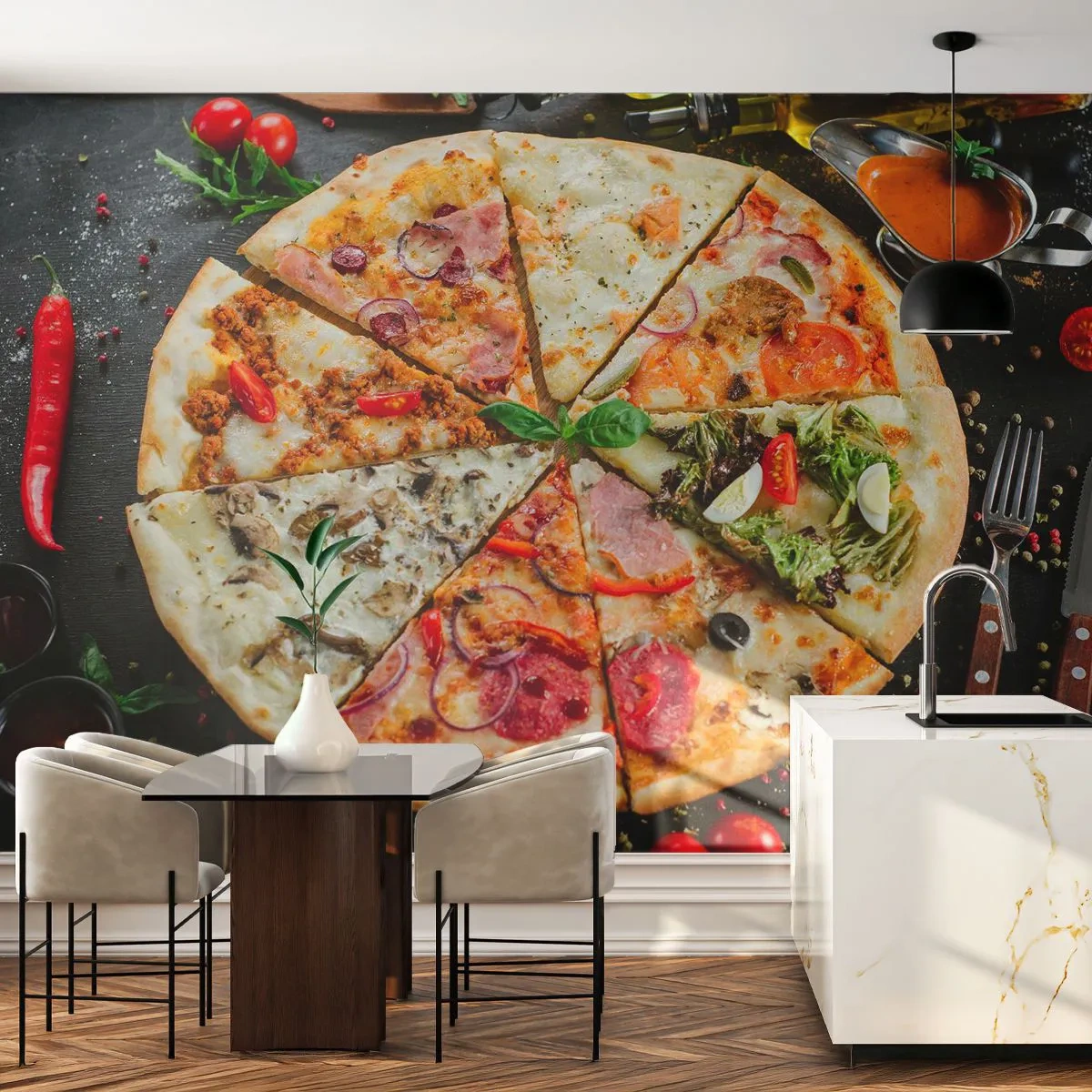 Fototapet Premium Sand - Smakurval - Gastronomi, Pizza, Italien - 150x105 cm