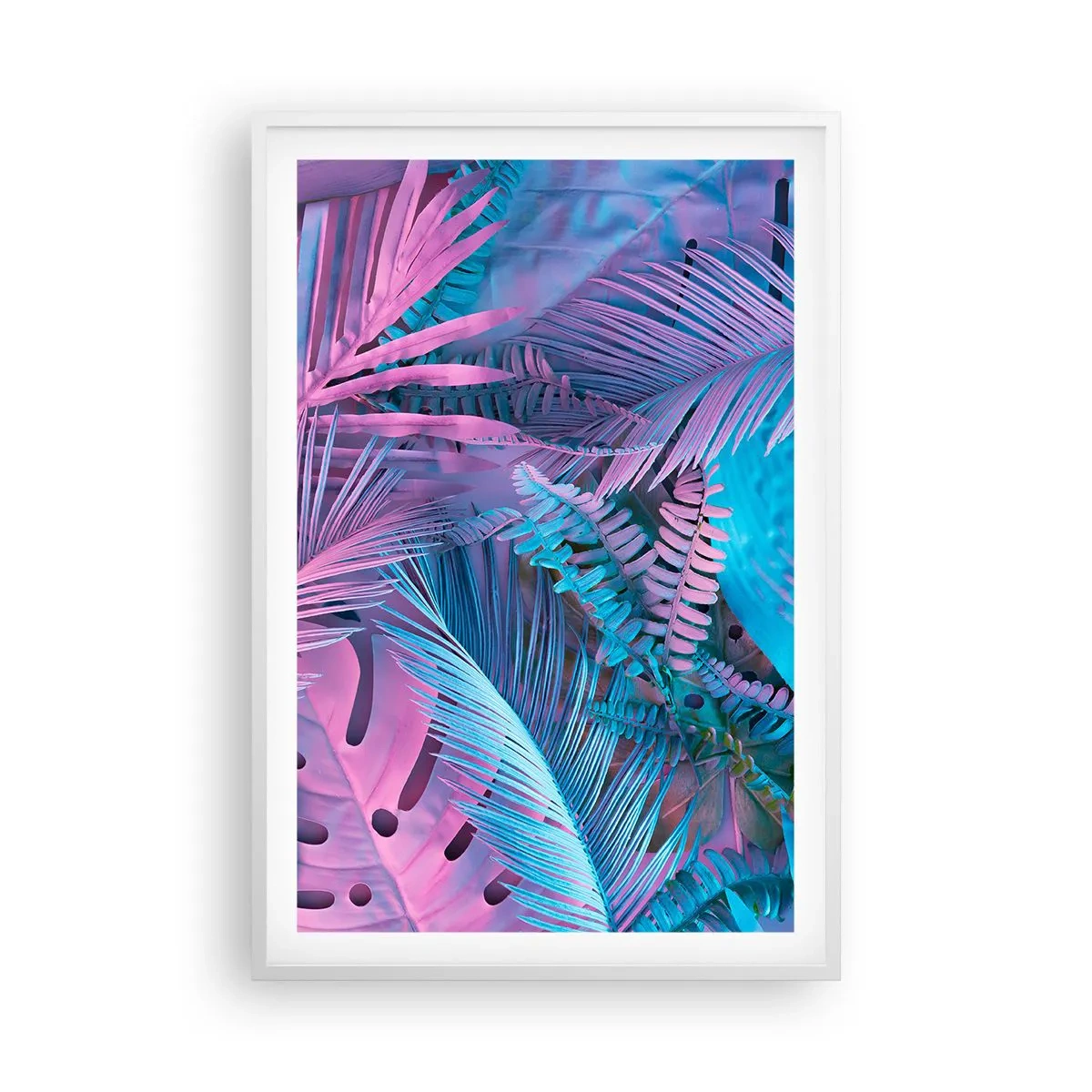 Affisch i vit ram - Tropiken i rosa och blått - 61x91 cm
