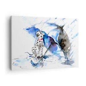 Canvastavla - Bild på duk - Akvarellmålning av en dalmatinerhund med ett paraply i bakgrunden - 70x50cm - För vänner är för det - Modern väggdekoration för vardagsrum och sovrum ARTTOR