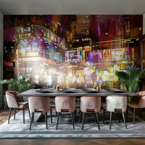 Fototapet Premium Canvas - I ljushavet - Stad, Arkitektur, Nattliv - 350x256 cm