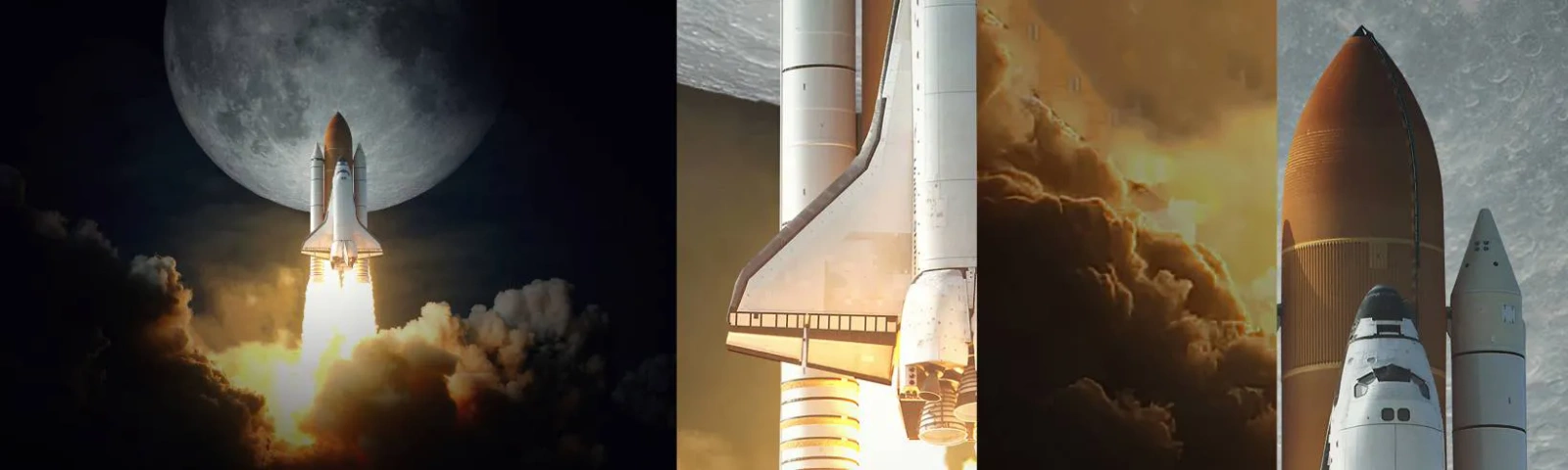 Provbit av självhäftande fototapet Deluxe Sticker - Början på ett utomjordiskt äventyr - Måne, En rymdraket, NASA - 100x30 cm