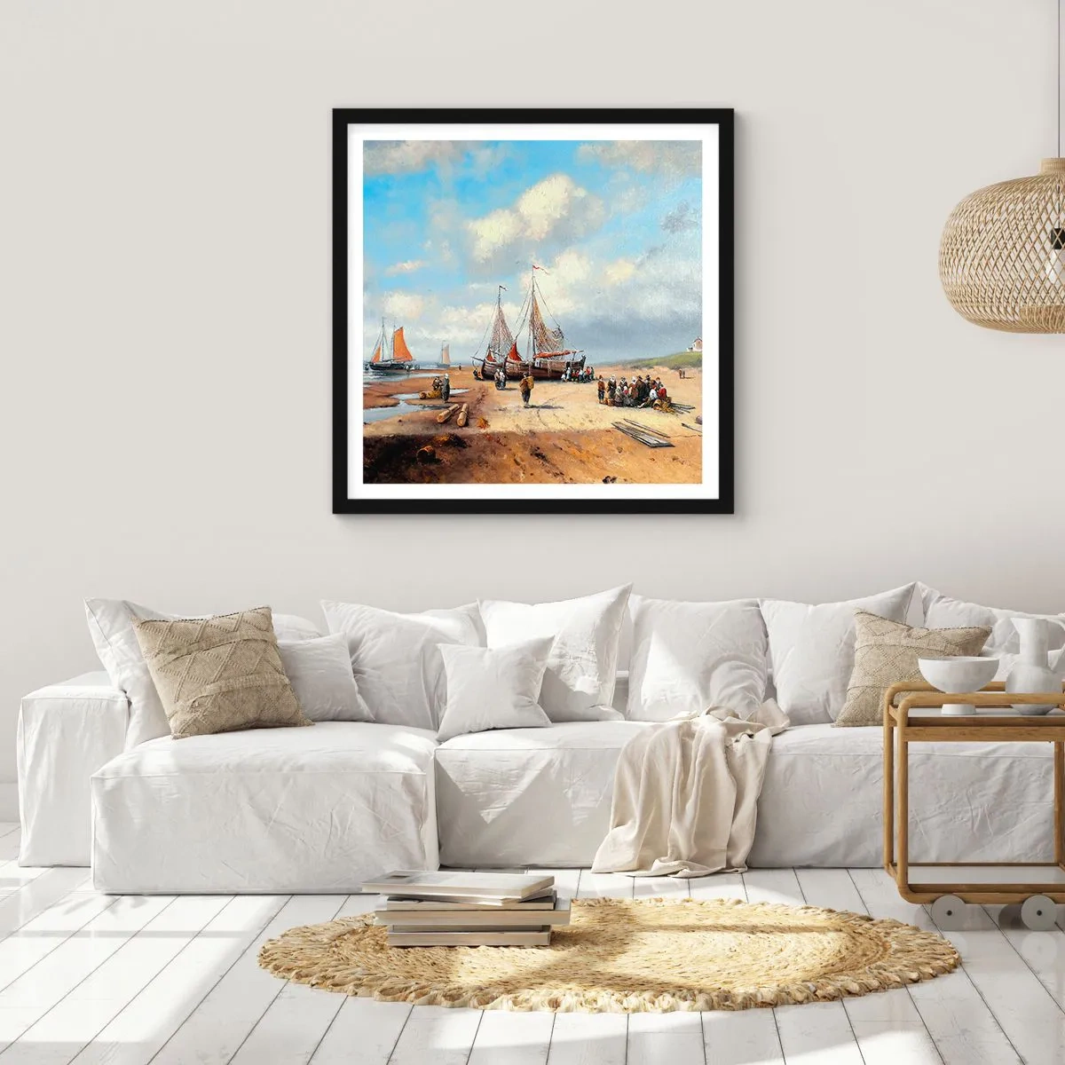 Affisch i svart ram - Efter en lyckad fångst - 50x50 cm