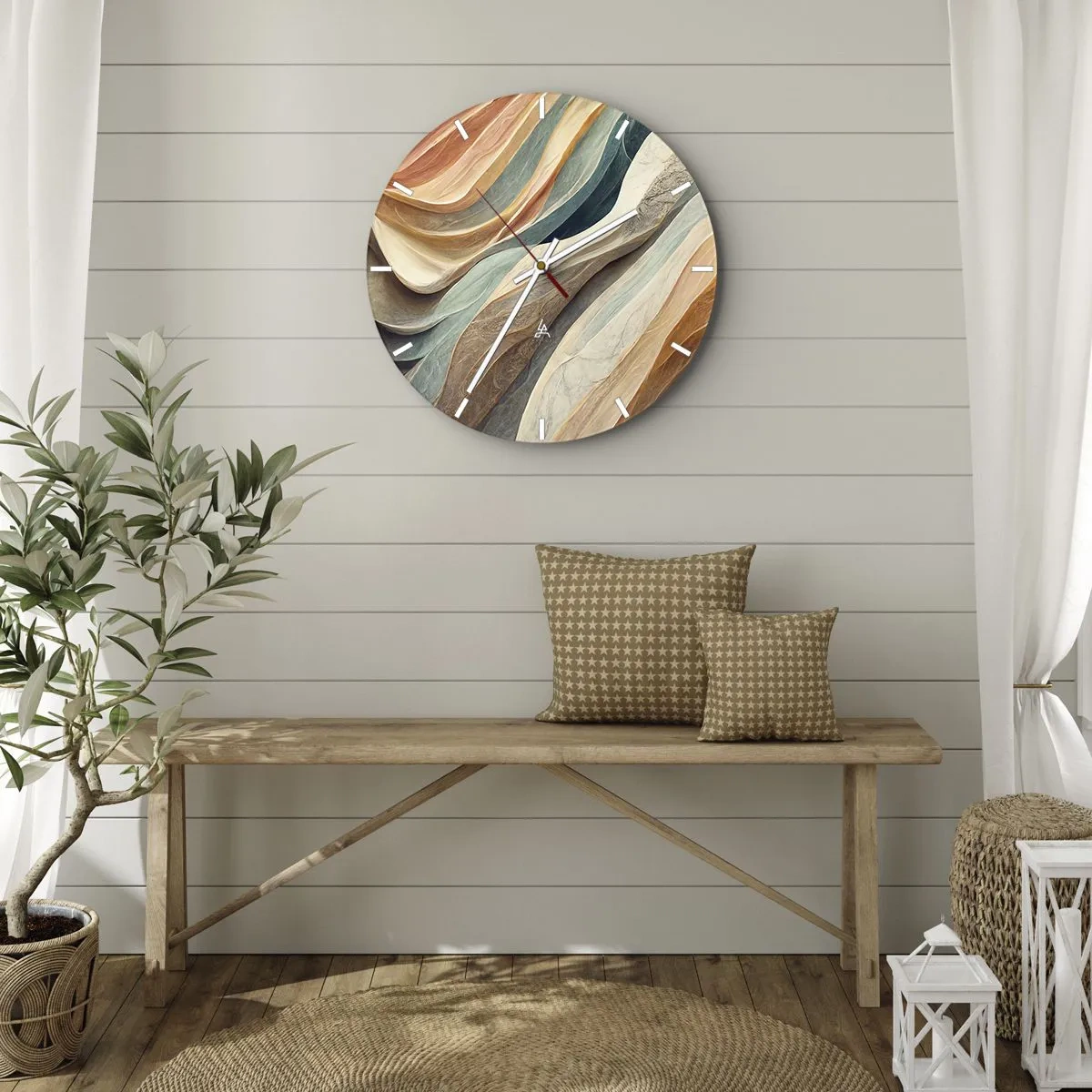 Väggklocka - Klocka på glas - Flerskiktade vågor i pastell- och jordfärger - 30x30cm - Ögonblick före förändring - Modern väggdekoration för vardagsrum, kök och sovrum ARTTOR