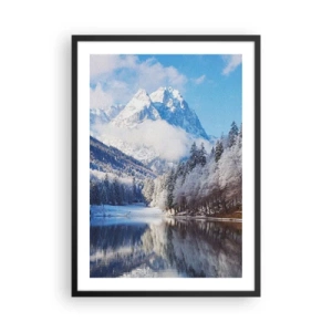 Affisch i svart ram - Snötäckta berg reflekterade i en sjö på vintern - 50x70cm - Snövakt - Modern väggdekoration för vardagsrum och sovrum ARTTOR
