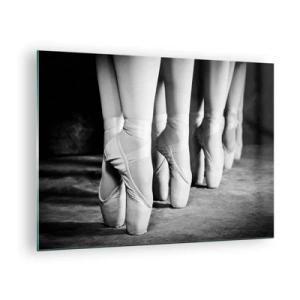 Glastavla - Bild på glas - Ballerinor på tåspetsar i svartvit miljö - 70x50cm - Tillsammans, lätt - Modern väggdekoration för vardagsrum och sovrum ARTTOR