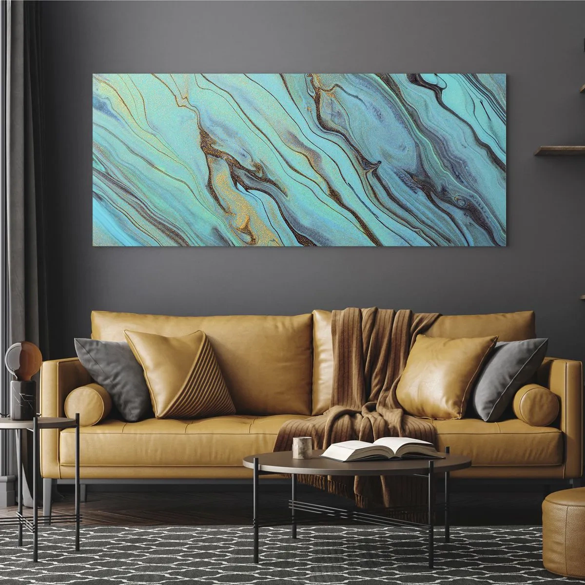 Glastavla - Bild på glas - Turkost tidvatten - 120x50 cm