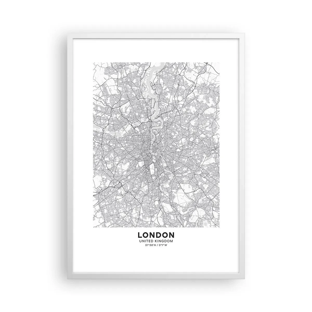 Affisch i vit ram - Karta över London-labyrinten - 50x70 cm