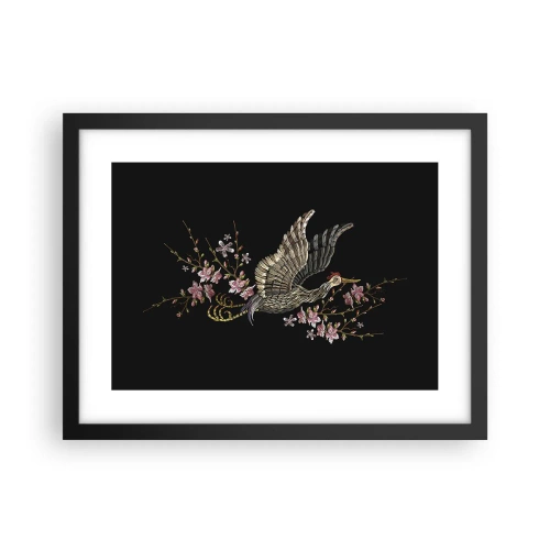 Affisch i svart ram - Exotisk, broderad fågel - 40x30 cm