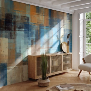 Fototapet Premium Sand - Genom blåa gardinen - Abstraktion, Bit, Måla - 350x256 cm