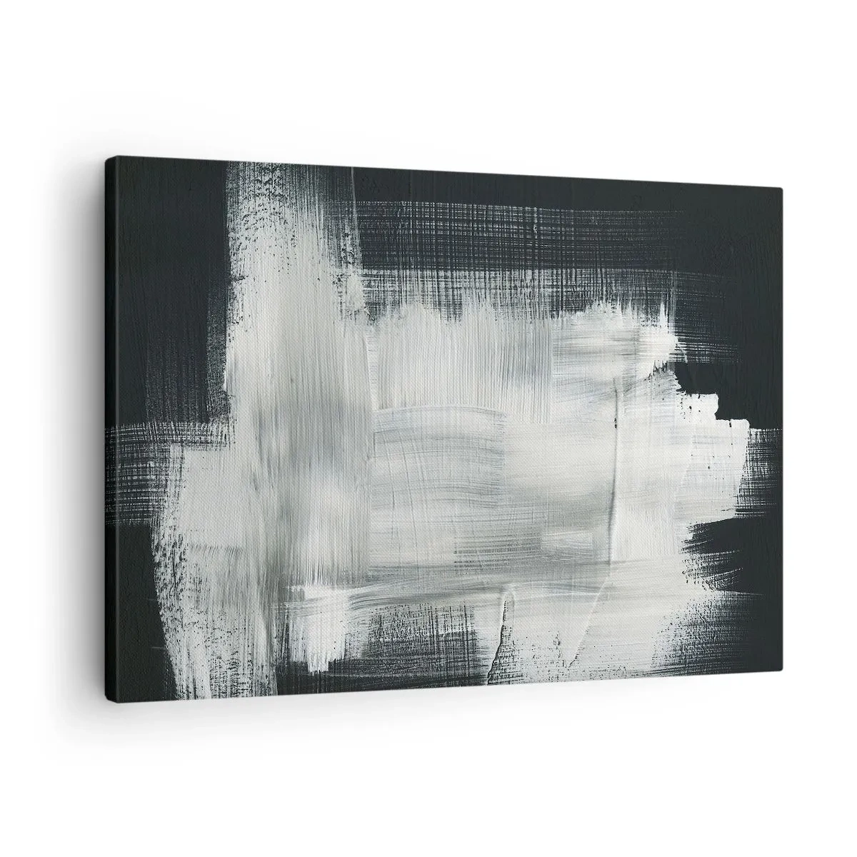Canvastavla - Bild på duk - Vita abstrakta streck på en mörk bakgrund - 70x50cm - Vävd av det vertikala och horisontella - Modern väggdekoration för vardagsrum och sovrum ARTTOR