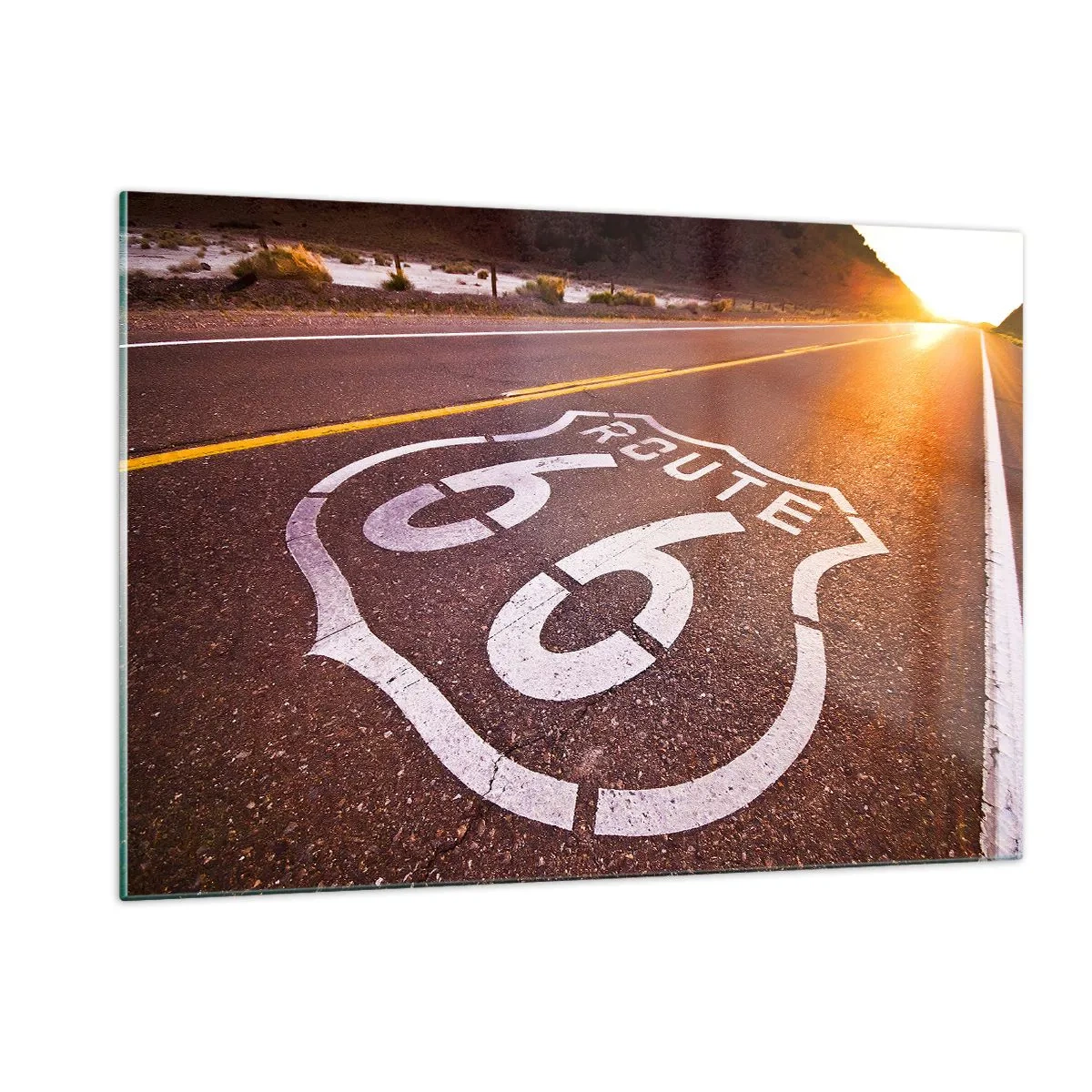 Glastavla - Bild på glas - Den kända Route 66 - 120x80 cm