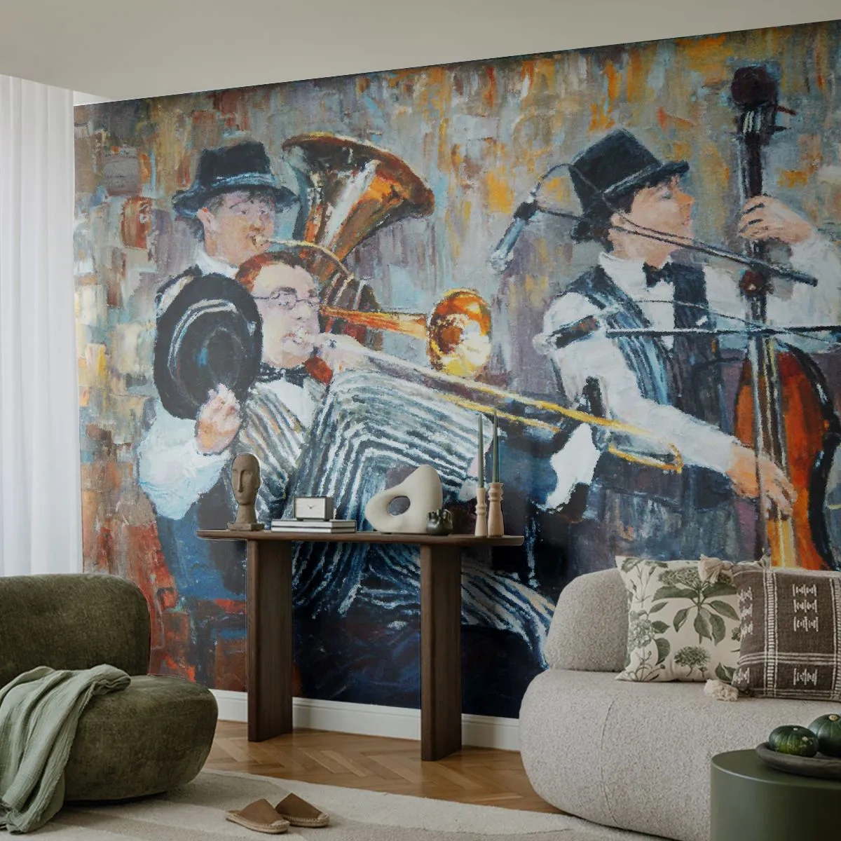Fototapet Premium Sand - Hela den jazzmusiken - musik, Band, Musikinstrument - 100x70 cm