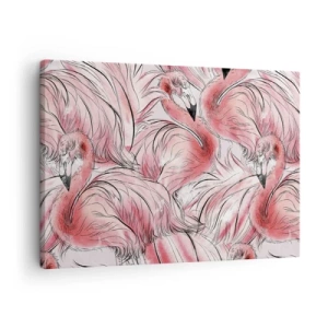 Canvastavla - Bild på duk - Fina teckningar av rosa flamingos - 70x50cm - Fåglarnas corps de ballet - Modern väggdekoration för vardagsrum och sovrum ARTTOR