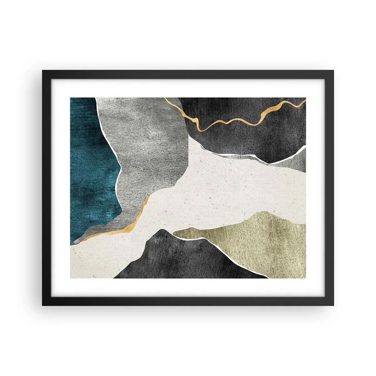 Affisch i svart ram - Mosaikkomposition med en guldtråd - 50x40 cm